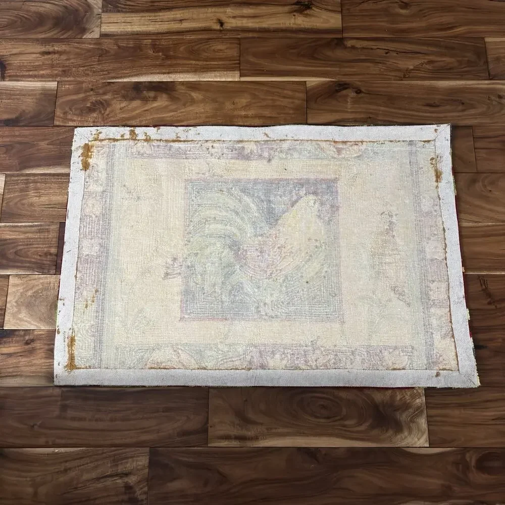 Handmade Hooked Rooster Rug Kitchen Entry Door Mat Centerpiece Farm Country Red